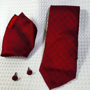 Giorgio Armani tie, handkerchiefs and cufflinks set with original box.